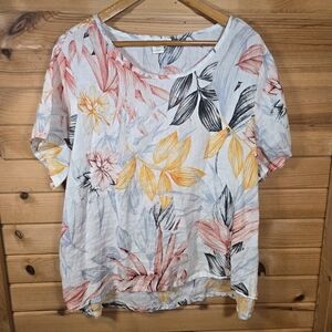 C&C California Linen Tropical Print Shortsleeve Top 2XL Beach Resortwear Coastal